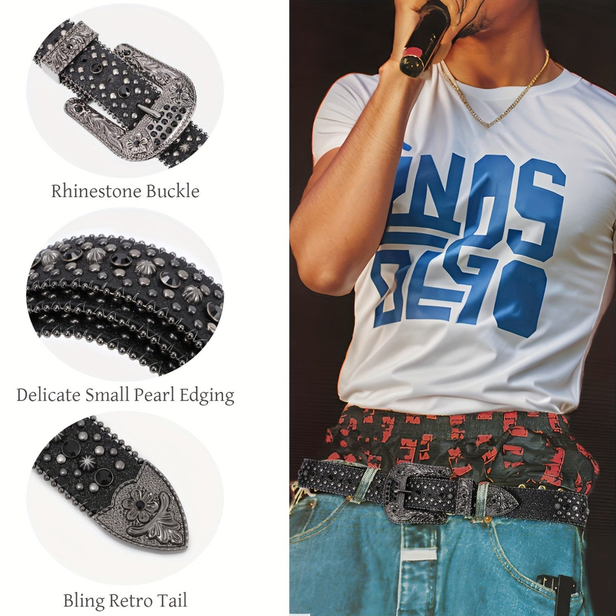 Ceinture strass unisexe style western – Ceinture ajustable scintillante en similicuir avec boucle en alliage pour hommes et femmes, tailles S-XL, cadeau pour fête, festival, Halloween, Noël