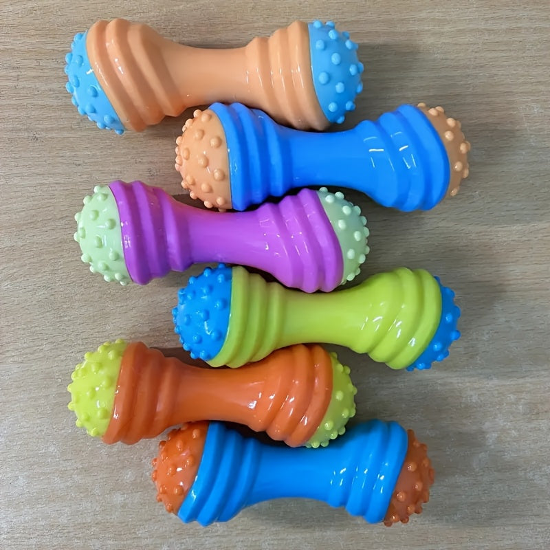 Jouet haltère sonore pour petits chiens - Jouet à mâcher interactif en TPR résistant aux morsures, favorise l'exercice et la santé dentaire, jouet de dentition pour chiot, couleur aléatoire, cadeau amusant pour animal de compagnie