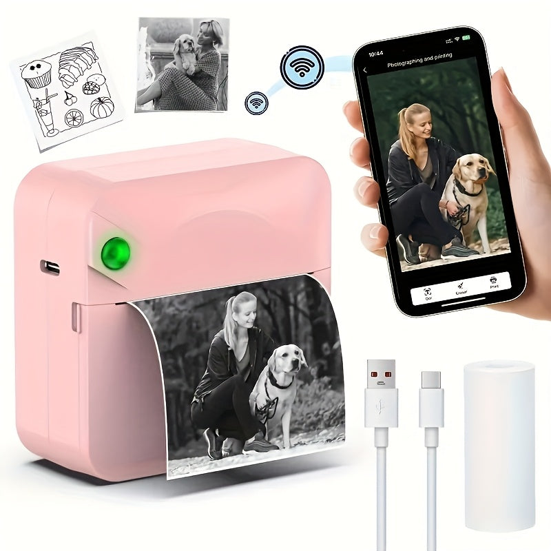 Mini imprimante thermique portable sans fil Bluetooth pour smartphones, photos, notes, autocollants, journaux et mémos, rouleau de papier thermique inclus