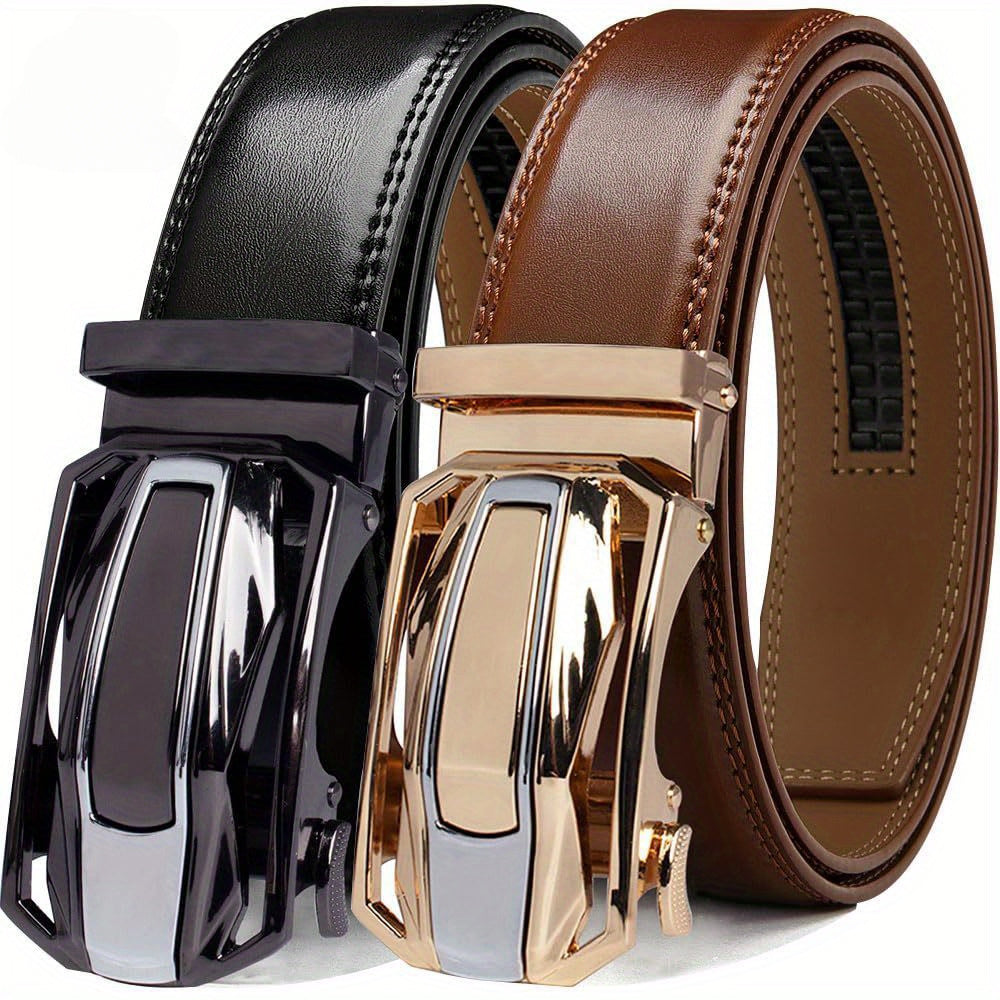 Lot de 2 ceintures à cliquet en cuir pour homme – Boucle coulissante réglable, largeur 3,5 cm, tailles 66 à 137 cm, 3 combinaisons de couleurs, ceinture habillée et tendance, cadeau idéal pour Noël et la fête des Pères