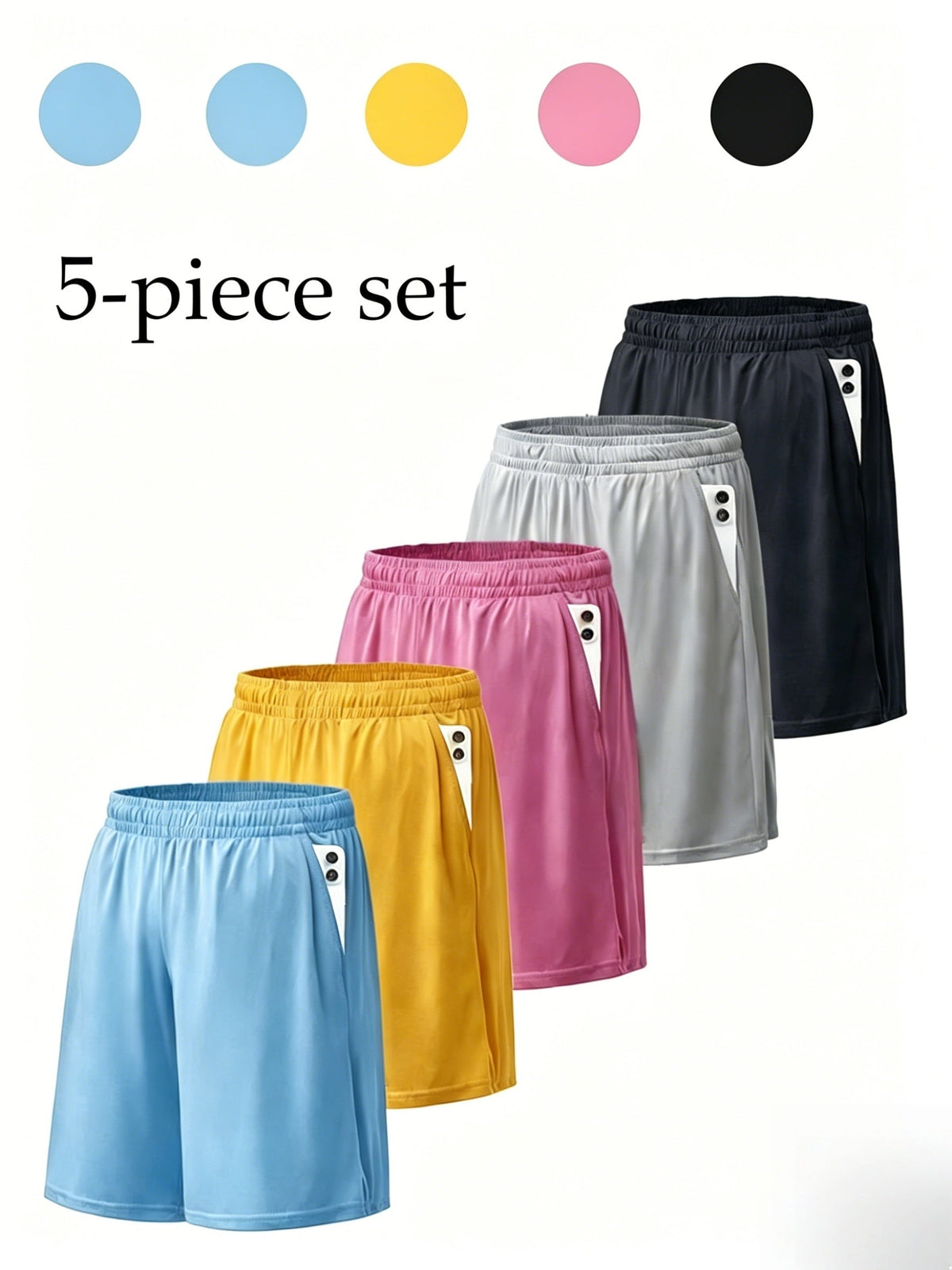 Lot de 5 shorts de sport pour homme en maille à séchage rapide - Short de running, fitness et gym avec taille élastique micro-extensible et cordon de serrage, bas de sport décontracté et respirant, tailles S-3XL, coloris variés