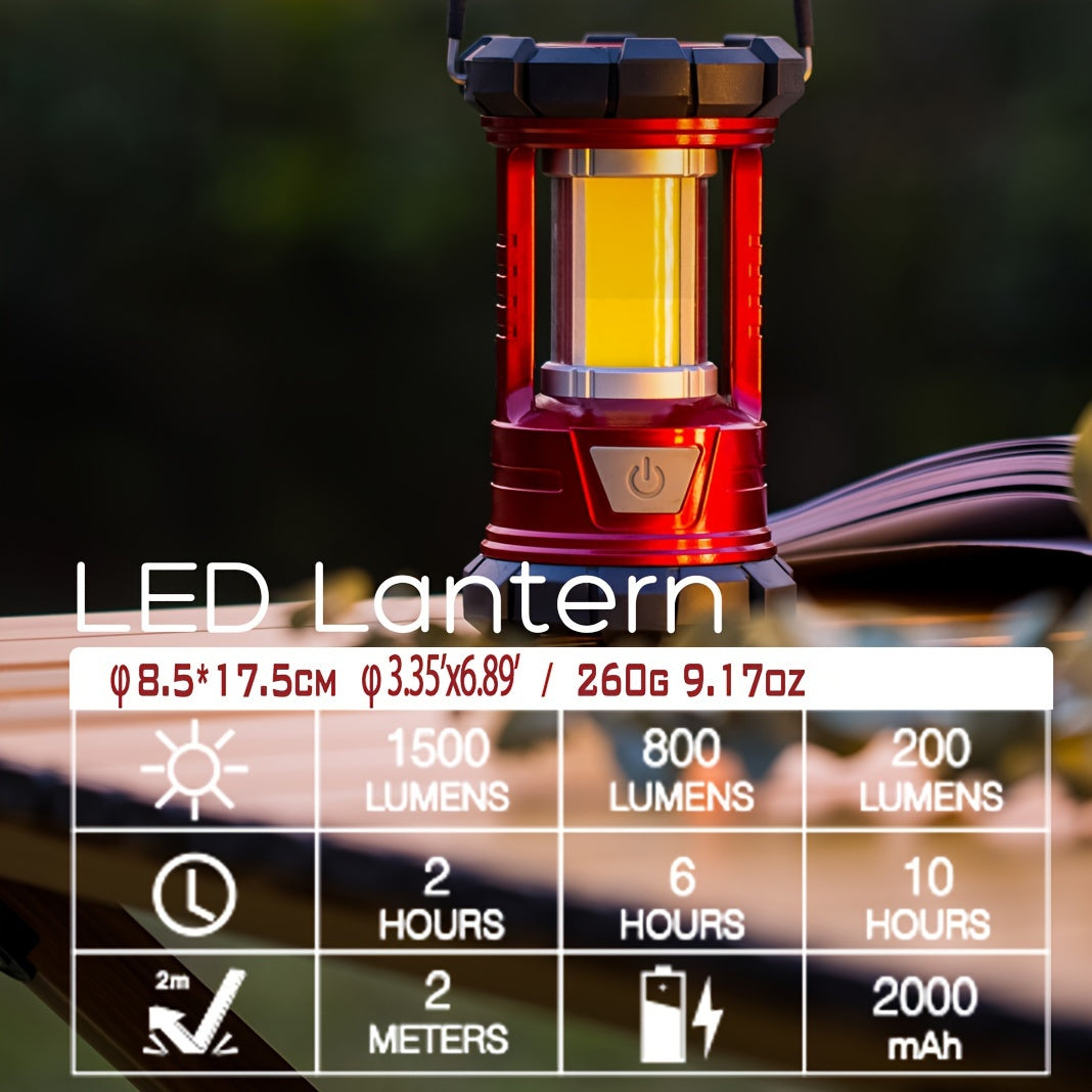 Lot de 2 lanternes de camping LED rechargeables 1500 lm avec chargeur de téléphone, 3 modes d'éclairage, lanterne portable pour ouragan et urgence, camping, randonnée, coupure de courant, survie en extérieur
