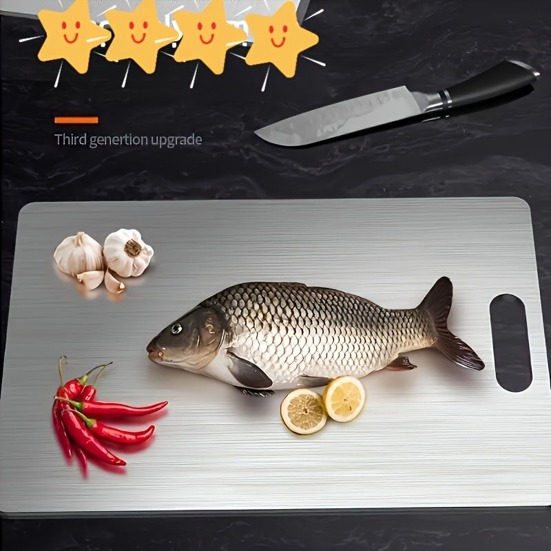 Ensemble de 3 planches à découper en acier inoxydable, de qualité supérieure, sans BPA, résistantes à la rouille, faciles à nettoyer et peu encombrantes, pour la préparation de viandes, légumes et fruits.