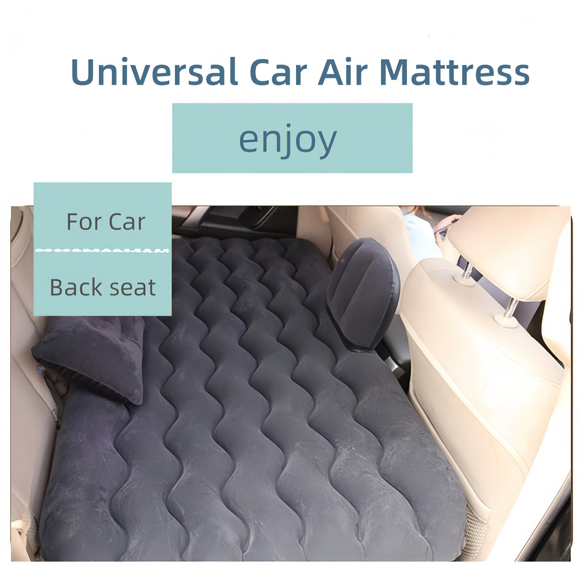 Matelas gonflable pour banquette arrière de voiture, SUV, camion et monospace – Lit pneumatique portable avec 2 oreillers pour camping, voyages sur route et plein air, bleu foncé
