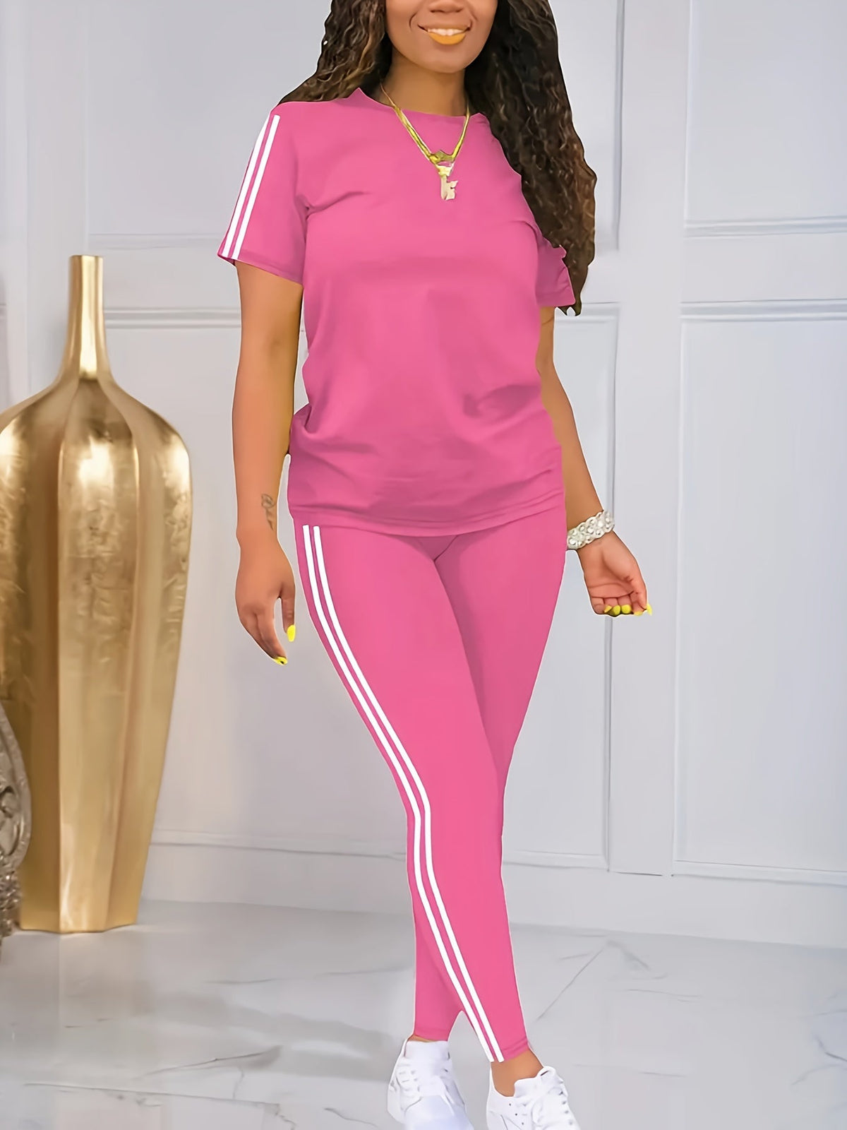 Ensemble deux pièces en tricot pour femme, survêtement couleur unie, ensemble détente extensible, S-XXL