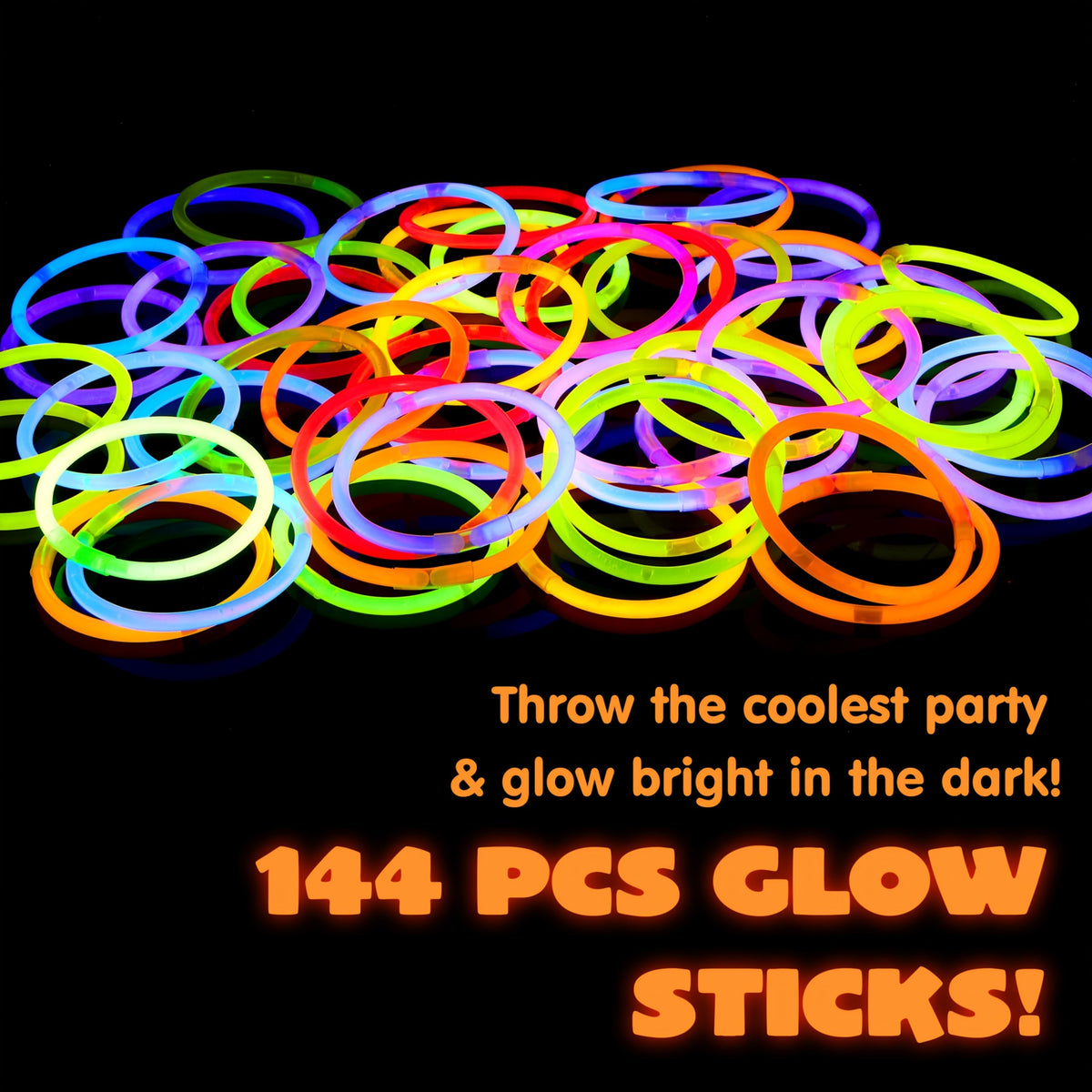 Lot de 144 bâtons lumineux en vrac, 20 cm, 10-14 heures d'éclairage, 7 couleurs vives, bracelets, colliers, fournitures de fête phosphorescentes pour Halloween, Noël, réveillon du Nouvel An, concerts, festivals, cadeaux d'anniversaire