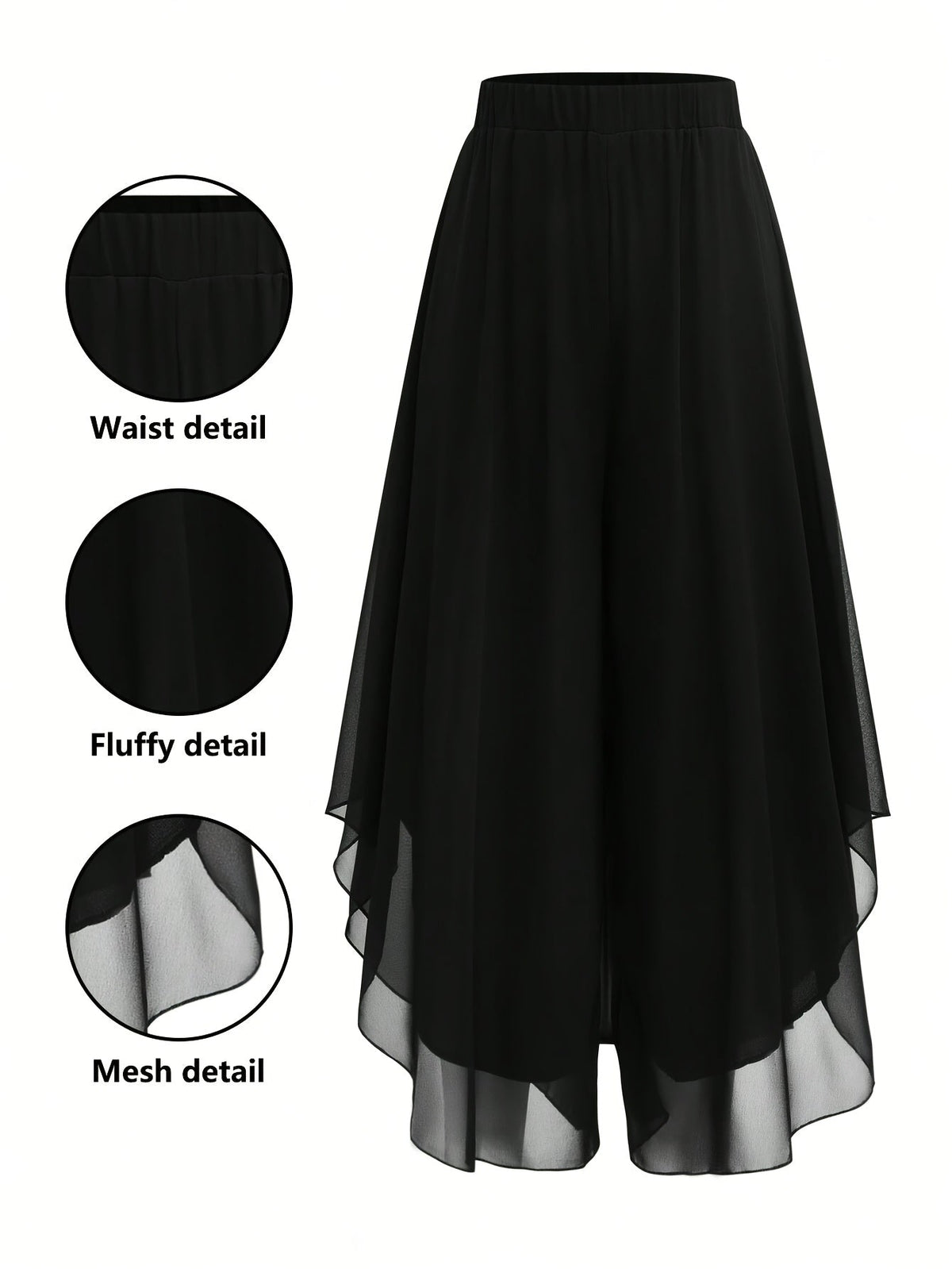 Pantalon évasé en mousseline pour femme, ourlet asymétrique, pantalon large fluide et élégant, style décontracté chic, couleur unie, XS-XXL, 4 couleurs