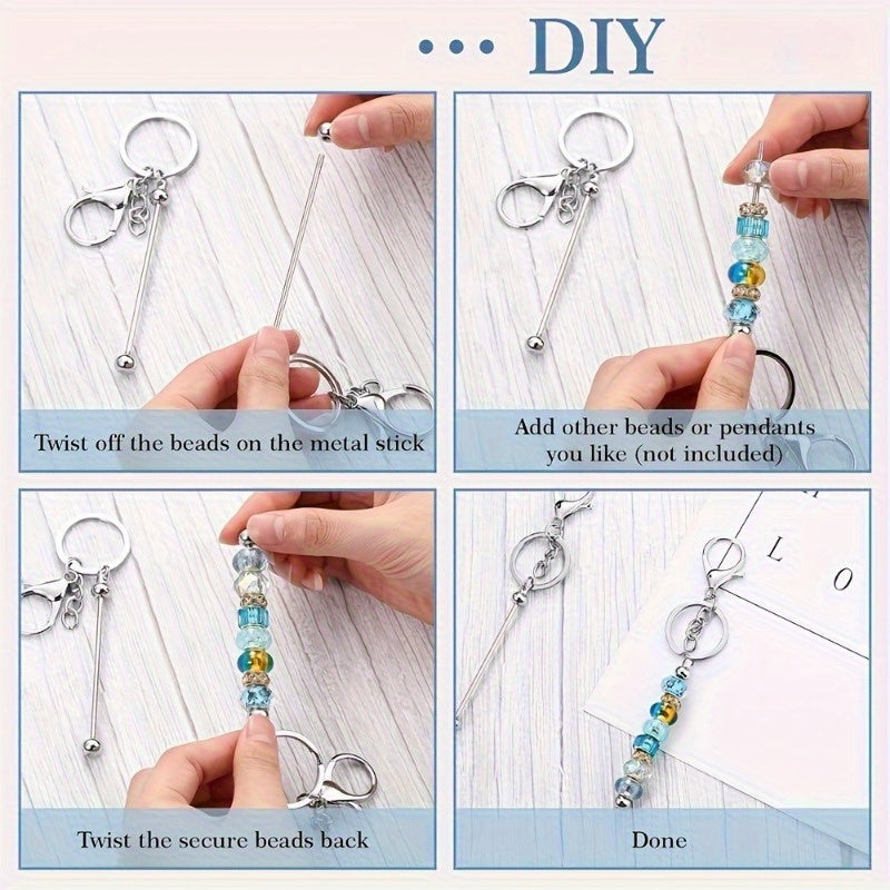 Kit de porte-clés à perler en acier inoxydable – 12 et 24 pièces, pendentifs en métal avec breloques pour loisirs créatifs, cadeaux de Noël et d'Halloween, doré, argenté et or rose