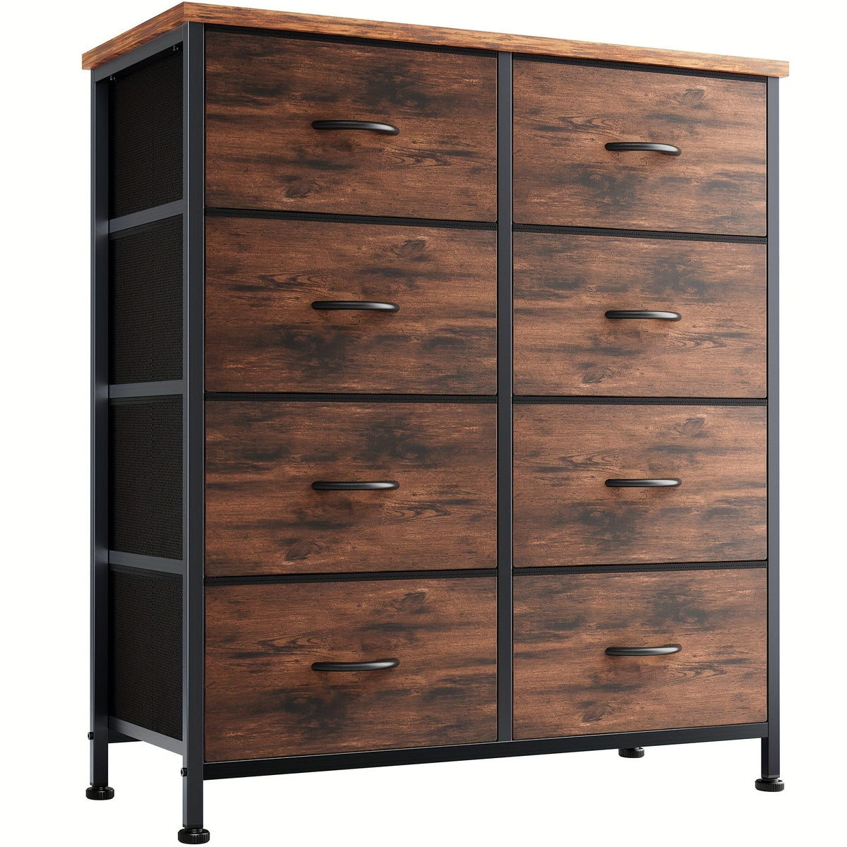 Meuble à tiroirs avec cadre en métal et dessus en bois massif – Organisateur de rangement pour bureau à domicile, 2 à 10 tiroirs, assemblage requis – Blanc, gris, noir, brun rustique – Caisson de rangement pour chambre, salon et bureau