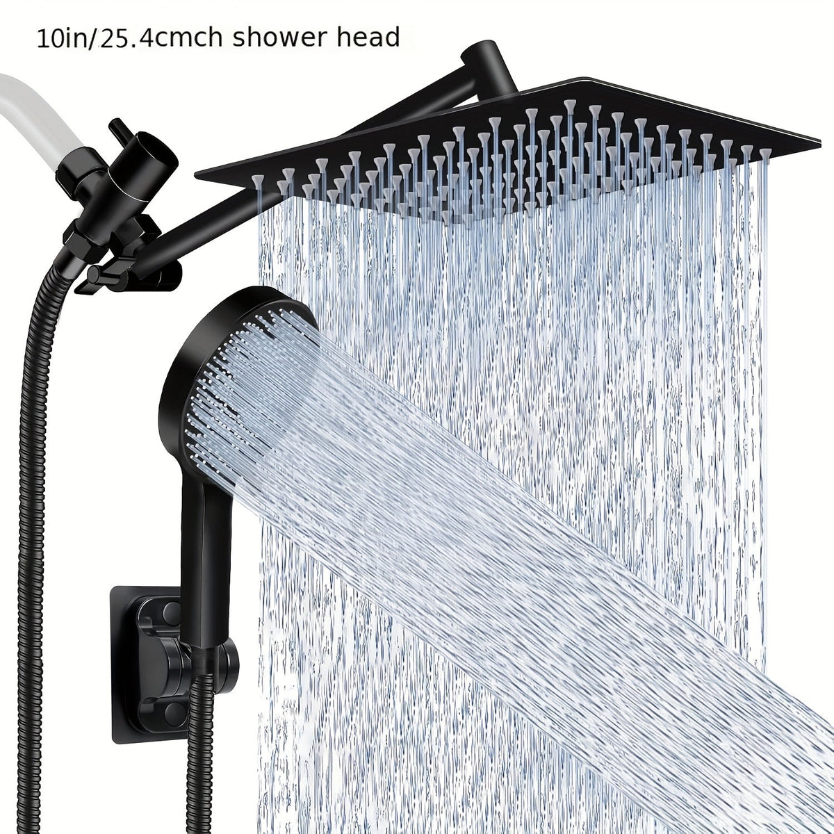 Combiné douche de tête haute pression et douchette à main, bras d'extension de 11 pouces, 9 réglages, anti-fuite, hauteur réglable, chrome noir mat