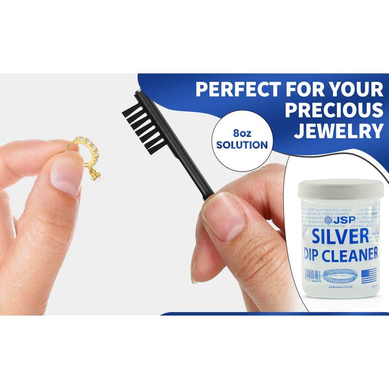 Nettoyant pour argent sterling et éliminateur de ternissure JSP, 236 ml (8 oz) – Solution de nettoyage pour bijoux en argent 925 et 999 avec panier d'immersion et chiffon en microfibre, redonne de l'éclat à l'argent, à l'or et aux métaux précieux