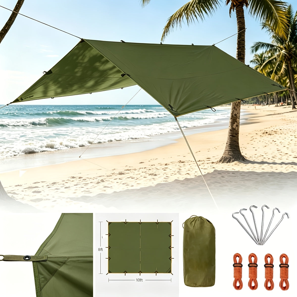 Toile de tente de camping avec protection UV et support en alliage – Abri pliable et portable pour 4 personnes pour randonnée, camping, jardin et survie en plein air | Auvent de camping toutes saisons