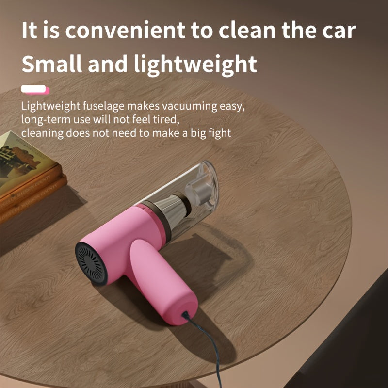 Aspirateur de voiture portable 12 V, aspirateur filaire puissant pour poils d'animaux et poussière, moteur silencieux, kit d'accessoires inclus, design compact pour le nettoyage intérieur de voiture – Rose