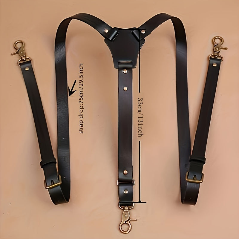 Bretelles en similicuir pour hommes - Bretelles rétro réglables en Y avec détails à rivets, élégantes bretelles vintage à clips pour le quotidien, les mariages et les fêtes, cadeau idéal pour lui