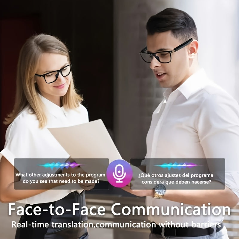 Lunettes intelligentes avec traduction instantanée en 160 langues, assistant GPT, audio Bluetooth 5.2, appels mains libres, lecture de musique, verres photochromiques et anti-lumière bleue – Technologie portable unisexe