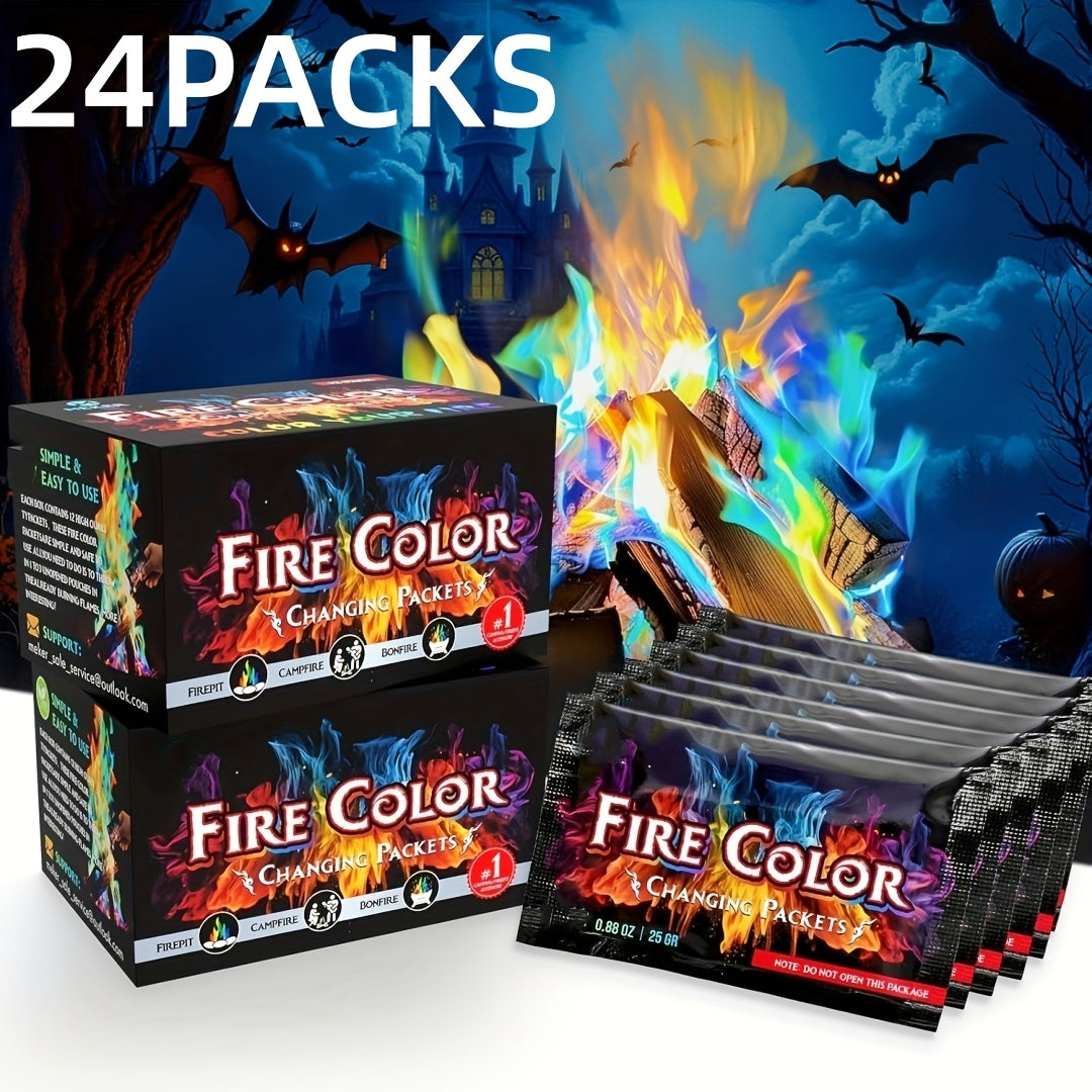 Sachets de changement de couleur pour feu, lot de 12 ou 24, sachets de flammes magiques colorées pour brasero, feu de camp, feu de joie, cheminée extérieure, accessoires de camping amusants pour adultes, enfants, fêtes et soirées en famille