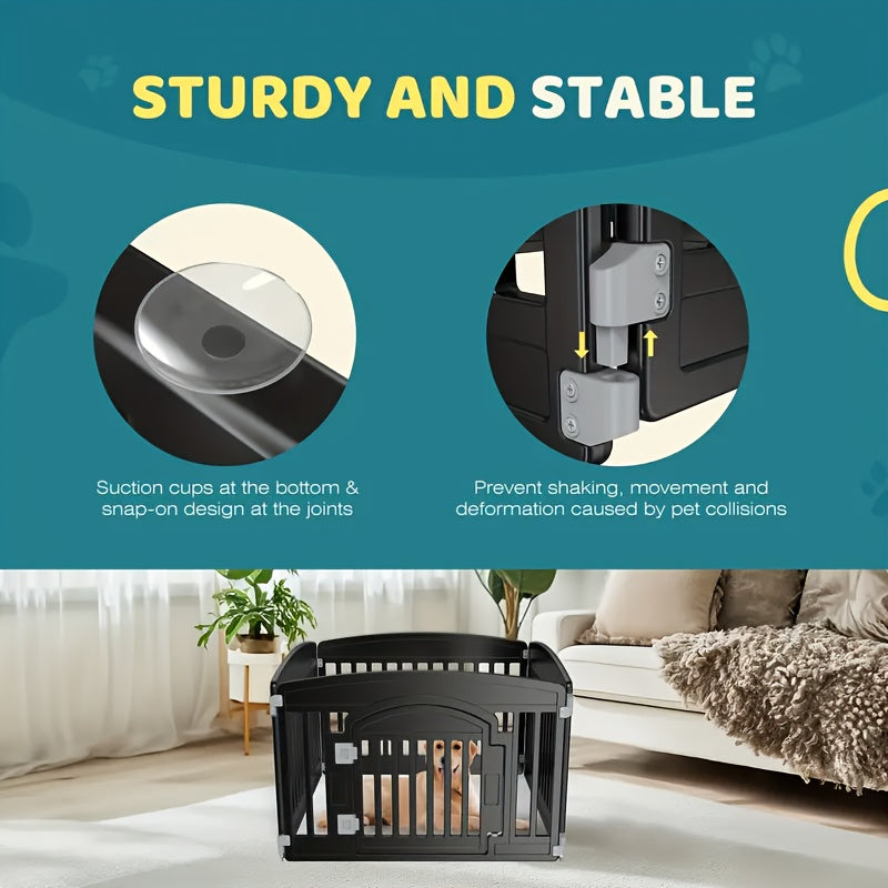 Parc pour chiens pliable à 4 ou 6 panneaux avec fond antidérapant, enclos portable pour chiots, intérieur et extérieur, avec porte à verrouillage de sécurité pour chiens de taille moyenne – Noir et blanc