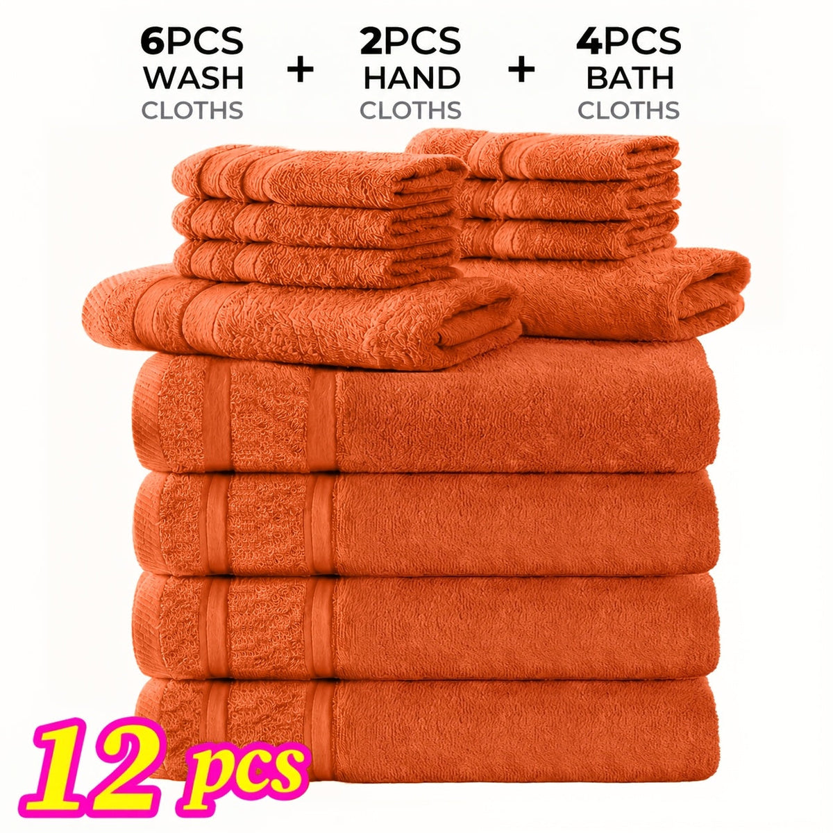 Ensemble de 12 ou 24 débarbouillettes en coton – Qualité hôtel, très absorbantes et à séchage rapide pour salle de bain, spa, salle de sport et maison, gris foncé, bleu, blanc, violet, orange