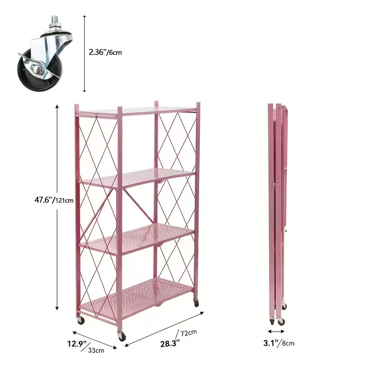 Heavy Duty Folding Storage Rack with Wheels β 3/4/5-Tier Portable Floor-Standing Shelf, No Assembly Required, for Home, Office, Bedroom & Dorm, 4 Colors Available