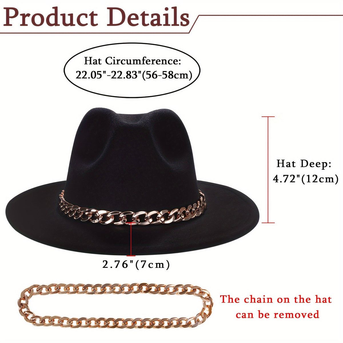 Chapeau de cow-boy à larges bords pour hommes et femmes – Fedora en feutre style western, chapeau style Panama Trilby jazz classique, chapeau de soleil pour festivals en plein air, voyages et tenue décontractée au quotidien