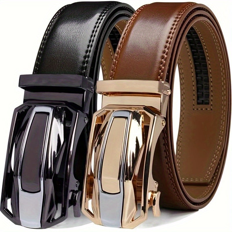Lot de 2 ceintures à cliquet en cuir pour homme – Boucle coulissante réglable, largeur 3,5 cm, tailles 66 à 137 cm, 3 combinaisons de couleurs, ceinture habillée et tendance, cadeau idéal pour Noël et la fête des Pères