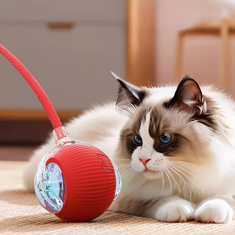 Balle jouet pour chat LED avec corde à queue - Balle interactive électrique intelligente à rotation automatique pour chats et chiots, balle bondissante automatique pour l'exercice du chat, soulagement de l'ennui et jeu en intérieur