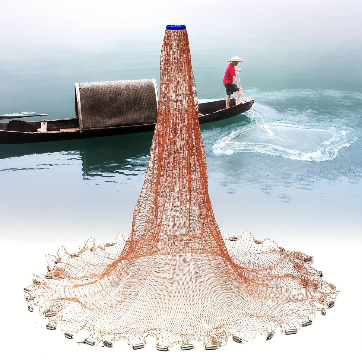 Épervier de pêche avec lests en zinc et filet en nylon résistant – Filet à lancer grand diamètre pour eau douce et eau salée, options 2,4 m, 3,6 m, 4,8 m pour la pêche au bar, aux appâts et au piège
