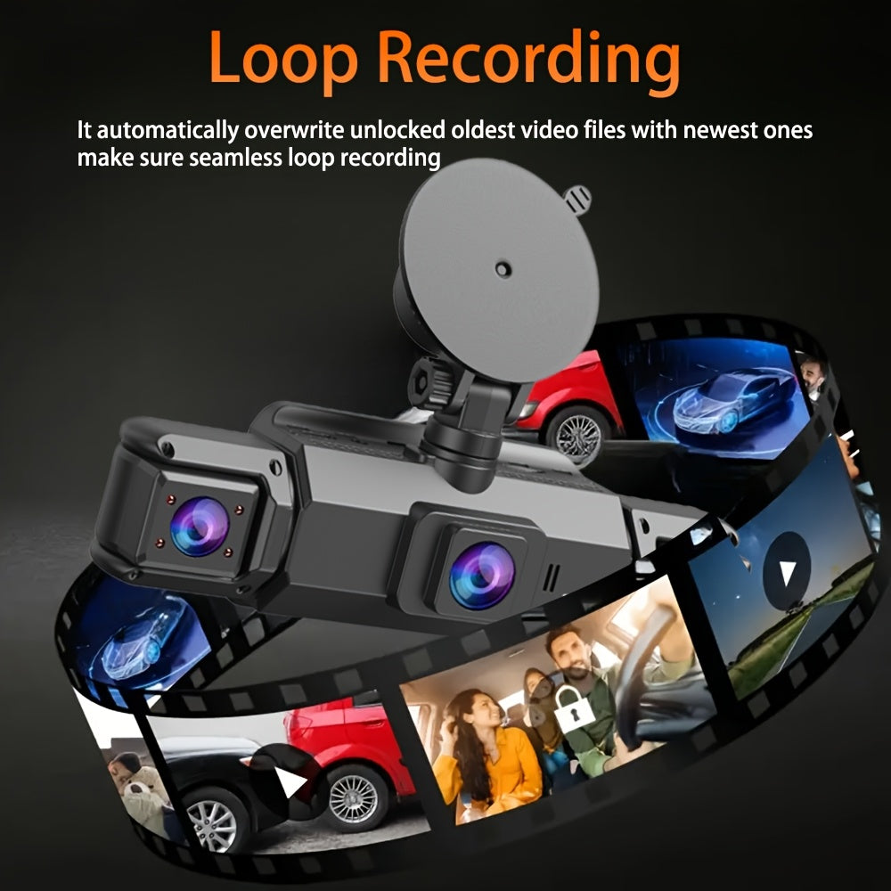 Dashcam 4K avec caméra rotative 360° à 4 canaux, carte SD 32 Go offerte, vision nocturne, enregistrement en boucle 24h/24, moniteur de stationnement, caméras avant 4K et latérales/arrière 1080p, pour tous véhicules