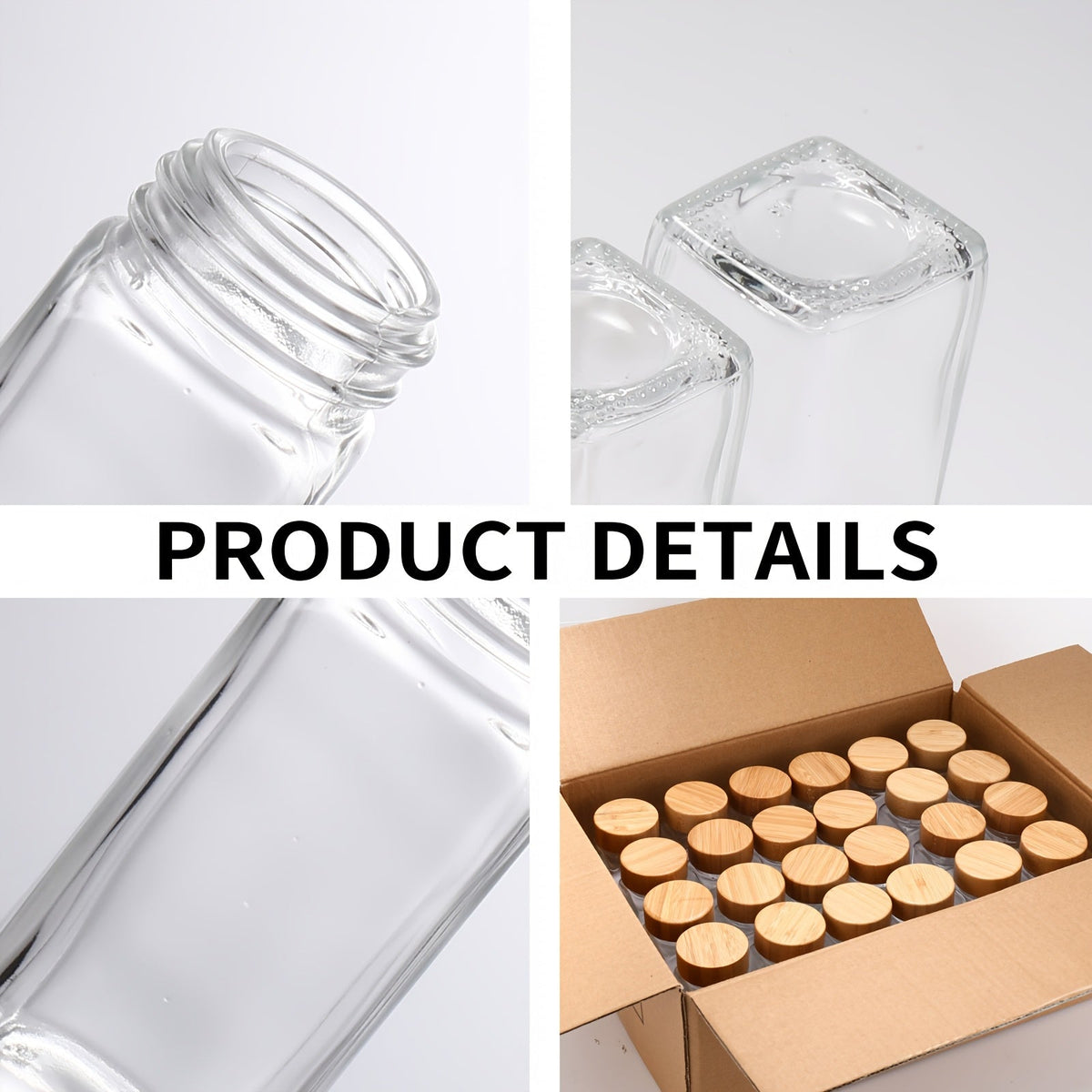 Pots à épices en verre avec couvercles en bambou, étiquettes et entonnoirs pliables – Bouteilles de stockage d'épices de 120 ml pour étagère à épices, garde-manger, placard et tiroir – Ensemble de 15, 24 ou 36 pièces pour l'organisation de la cuisine