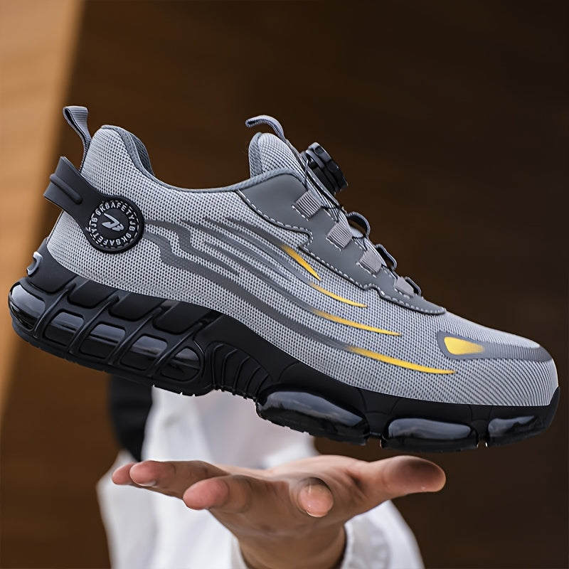 Chaussures de sécurité à embout en acier pour hommes, antidérapantes, respirantes, baskets à embout composite, bottes de travail de construction résistantes à l'abrasion, noir/gris foncé, US 6-11