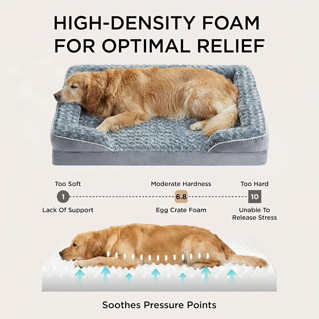 Lit orthopédique pour chien extra large lavable – Canapé en mousse à mémoire de forme en forme de C avec housse amovible, fond antidérapant et rebord de soutien pour chiens de grande et très grande taille, gris