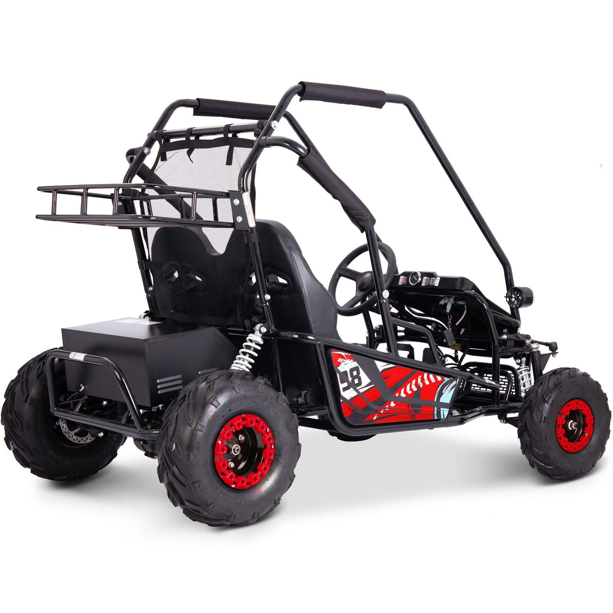 Go-kart électrique biplace MotoTec Mud XL 60V 2000W – Suspension intégrale, harnais 4 points, haut-parleurs Bluetooth, capacité de 181 kg (400 lb), marche avant et arrière, go-kart tout-terrain pour enfants et famille