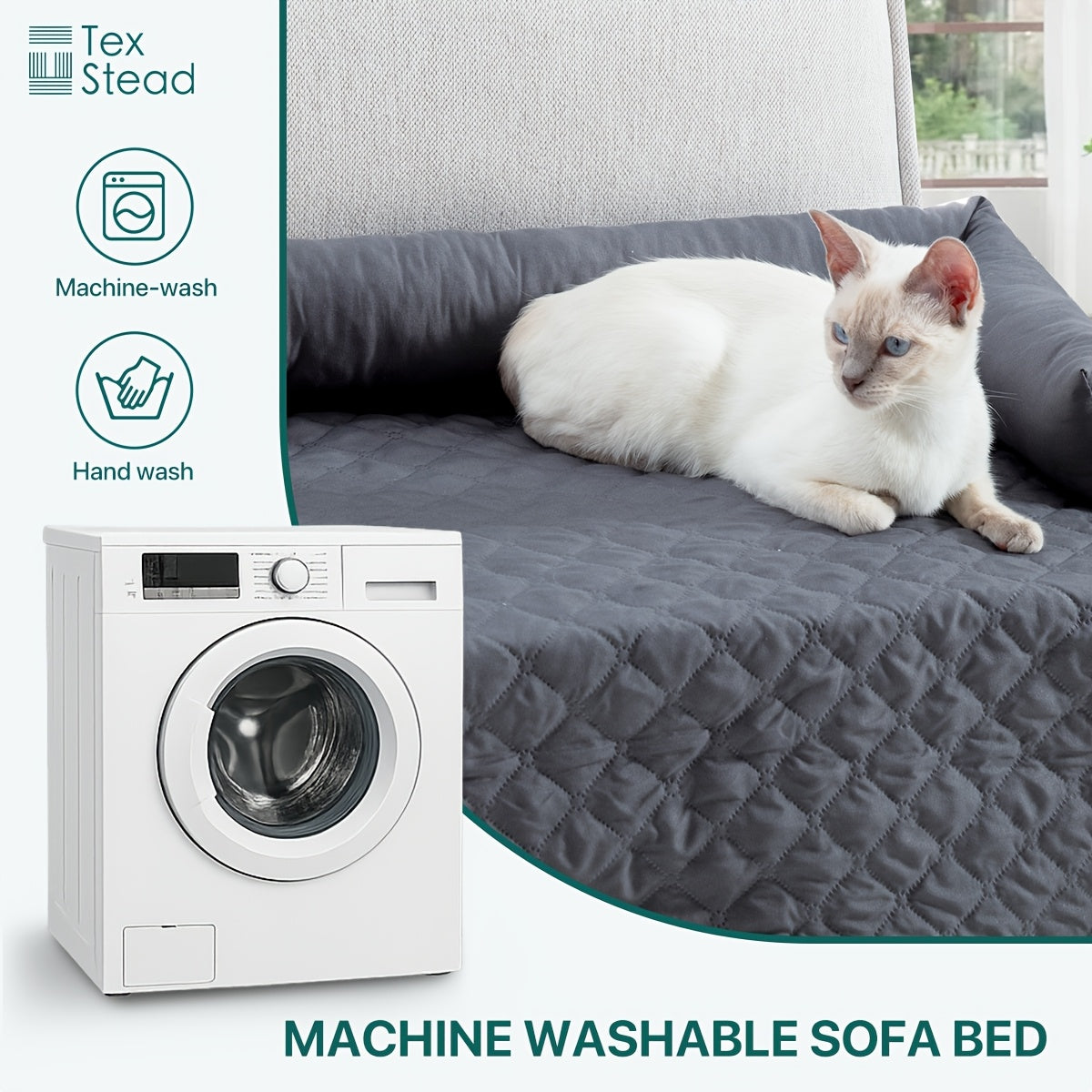 Canapé-lit pour animaux et protection de canapé avec coussins traversins, housse de meuble lavable et antidérapante pour chiens et chats – Housse de canapé douce et confortable pour animaux avec rebords surélevés pour canapé, causeuse et fauteuil