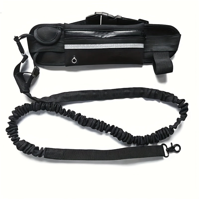 Laisse pour chien mains libres avec pochette zippée et double poignée rembourrée – Laisse élastique antichoc pour la marche, le jogging et l'entraînement à la course, laisse ventrale pour propriétaires d'animaux actifs
