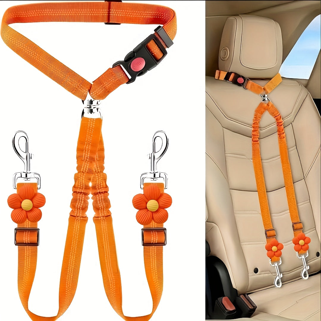 Double laisse de sécurité pour chien, attache appuie-tête élastique anti-enchevêtrement réglable pour le voyage en voiture, répartiteur pour 2 chiens, noir, bleu, rouge, orange