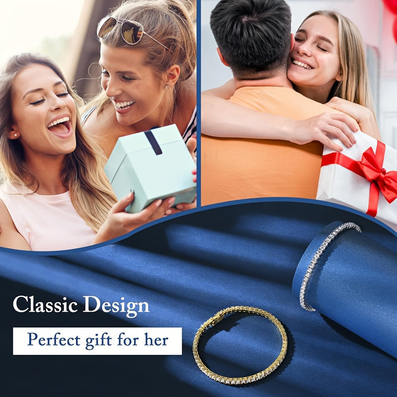 Bracelet tennis en argent sterling S925 et moissanite pour femme – Finition or taille brillante 4 mm, style français élégant, hypoallergénique, tailles 15 à 23 cm, cadeau parfait pour un mariage ou un anniversaire (7,71 g)