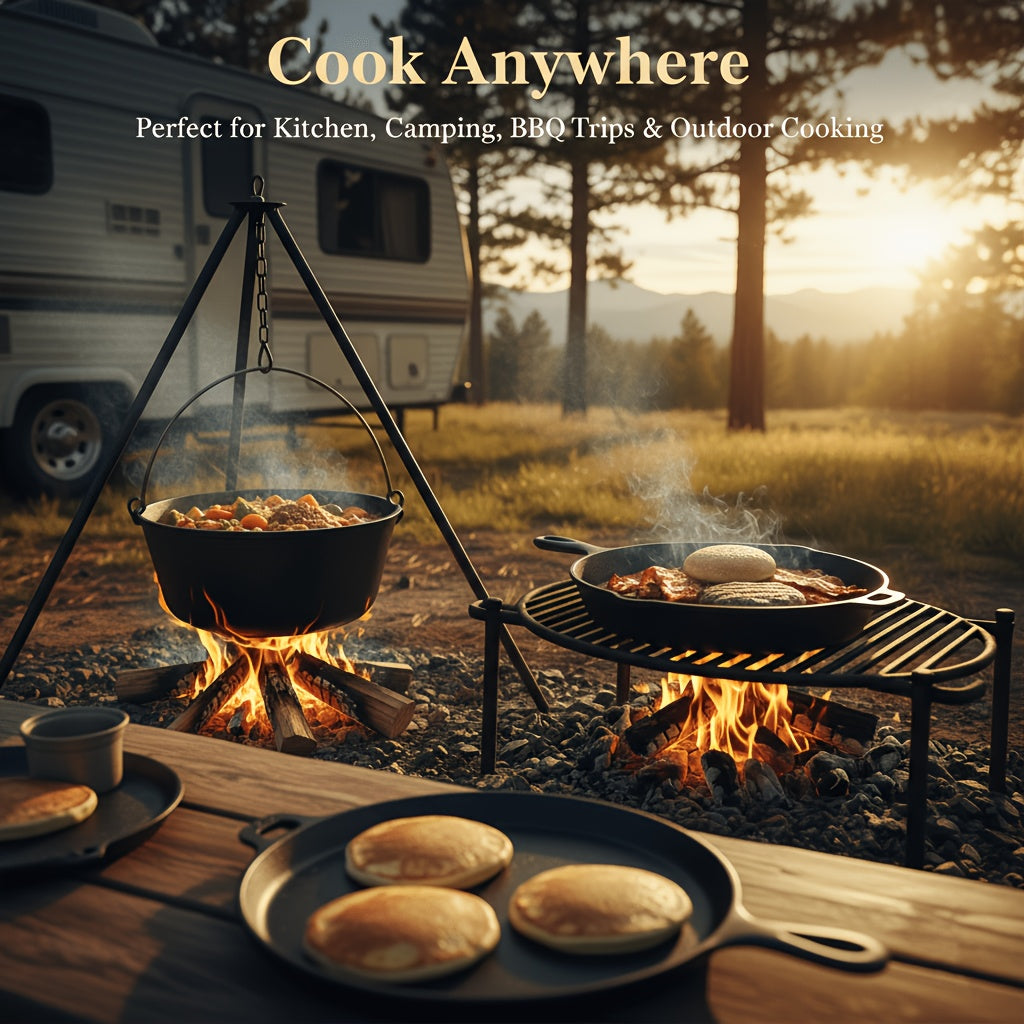Ensemble d'ustensiles de cuisine en fonte, 6 pièces : poêle antiadhésive, cocotte, poêle à griller, kit pour induction, gaz, feu de camp, barbecue, cuisine en plein air et maison