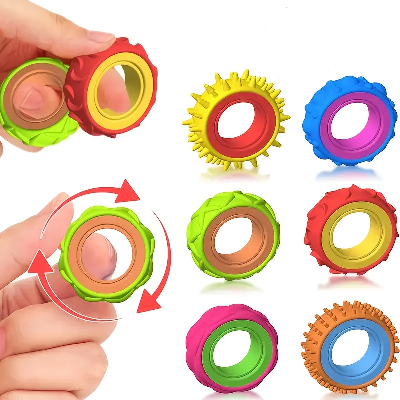 Bagues sensorielles tournantes pour enfants, lot de 4/6/8, bagues texturées anti-stress, jouet apaisant pour autisme, soulagement de l'anxiété, prix de classe, cadeau de Noël, couleurs mélangées