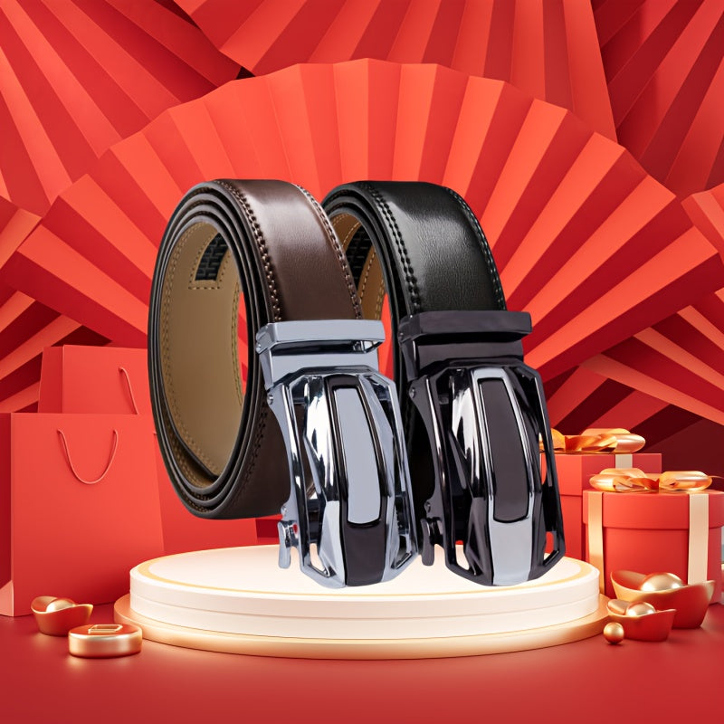 Lot de 2 ceintures à cliquet en cuir pour homme – Boucle coulissante réglable, largeur 3,5 cm, tailles 66 à 137 cm, 3 combinaisons de couleurs, ceinture habillée et tendance, cadeau idéal pour Noël et la fête des Pères