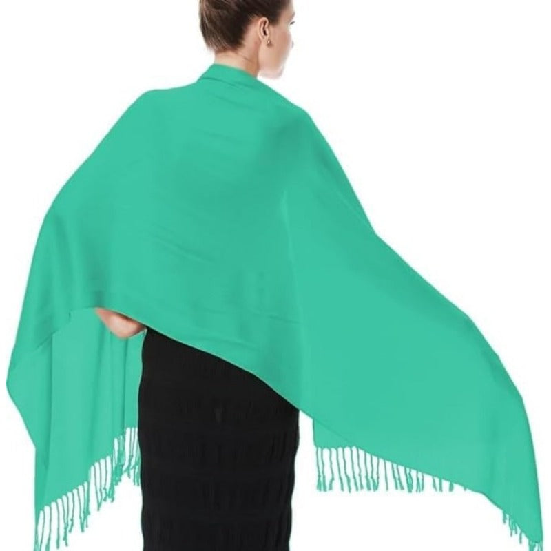 Châle pashmina doux et soyeux pour femme – Grande écharpe 70 x 200 cm avec extrémités à pompons, étole légère de couleur unie pour mariages, fêtes, hijab et usage quotidien, bleu marine et bleu sarcelle