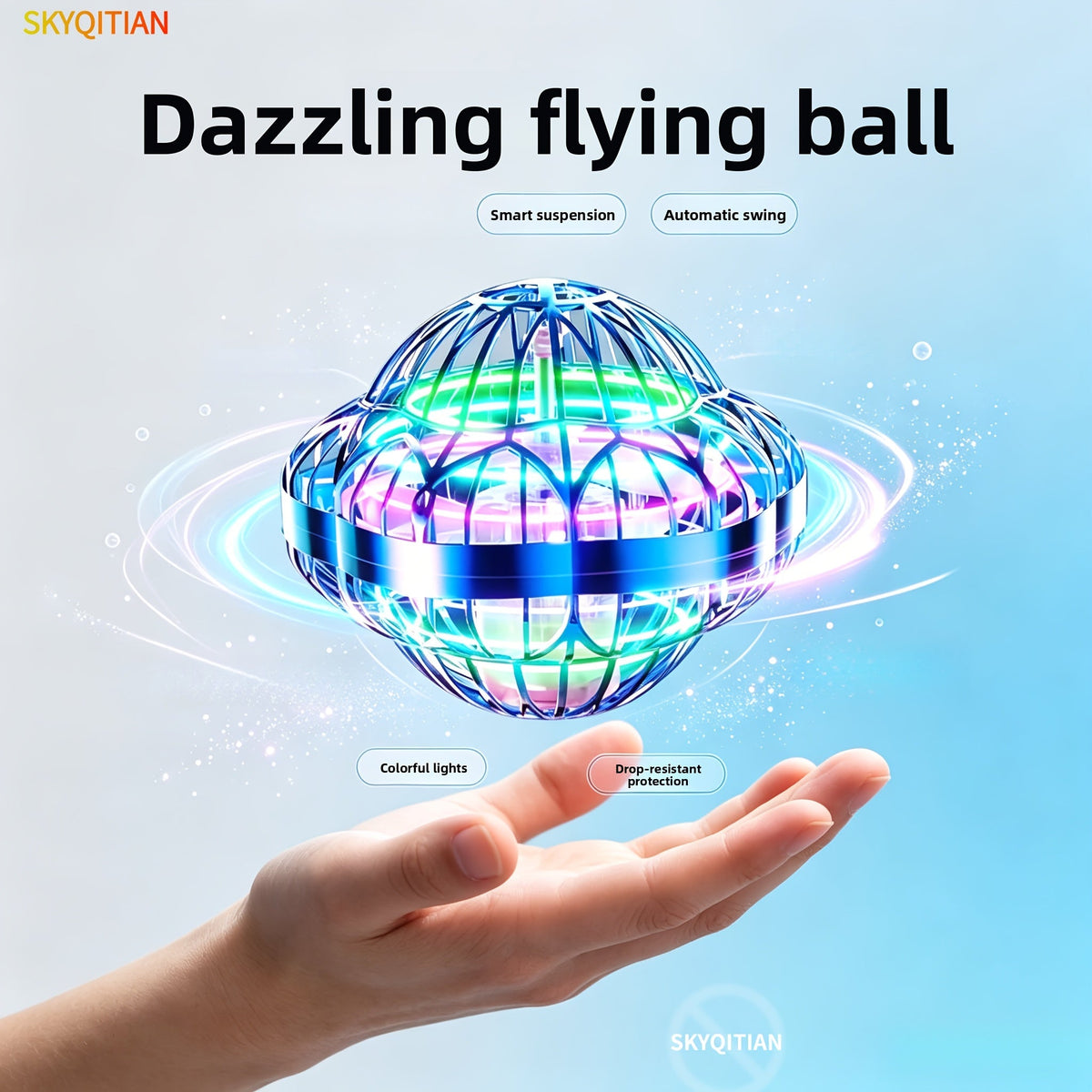 Jouet volant intelligent en forme de soucoupe volante, drone hexagonal rotatif à vol autonome, contrôlé par la main, robot volant d'intérieur, cadeau d'anniversaire ou de Noël pour enfants et adultes, bleu, violet, rouge