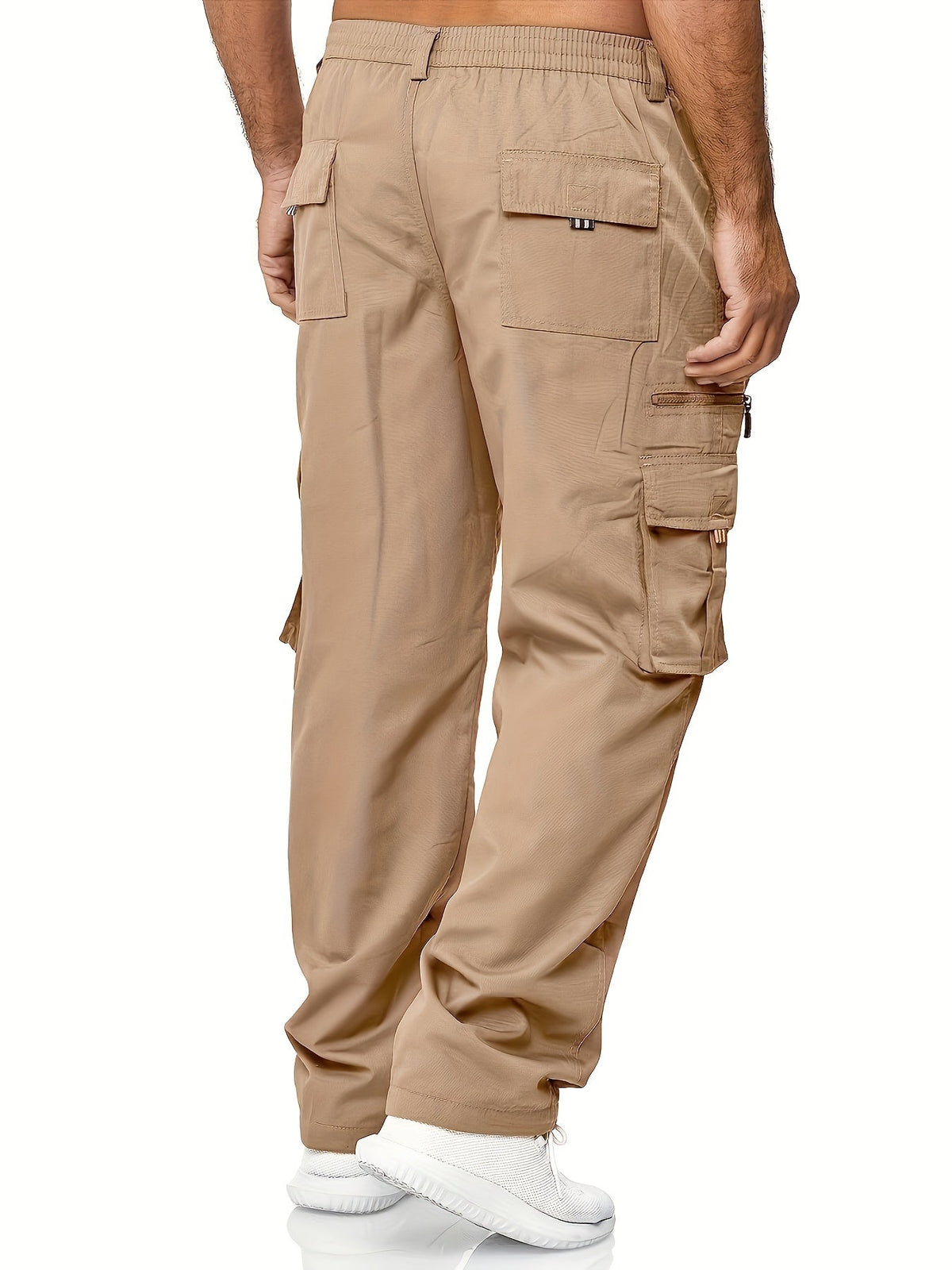 Lot de 3 pantalons cargo pour homme, coupe droite multipoches – Pantalon de randonnée en polyester tissé uni pour le printemps et l'automne, tailles S à XXXL, 9 combinaisons de couleurs