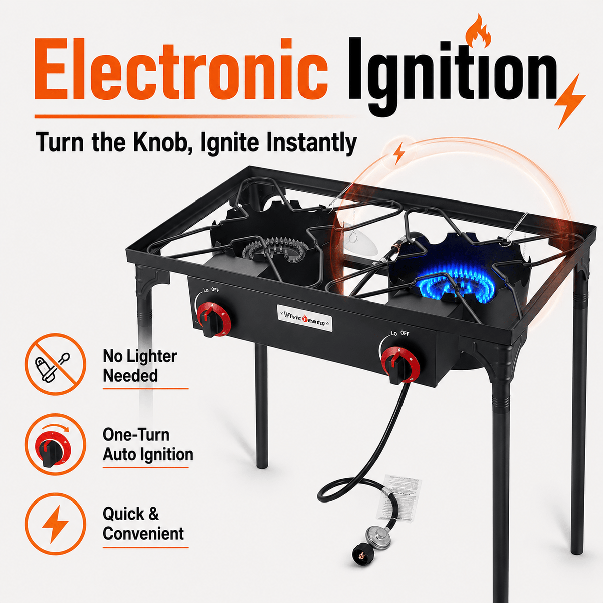 Réchaud de camping portable au propane DR.CAMP – Brûleur en fonte ultra-résistant avec pieds amovibles, options à un ou deux brûleurs, réchaud à gaz haute pression pour le camping, le barbecue, la survie et la cuisine en extérieur