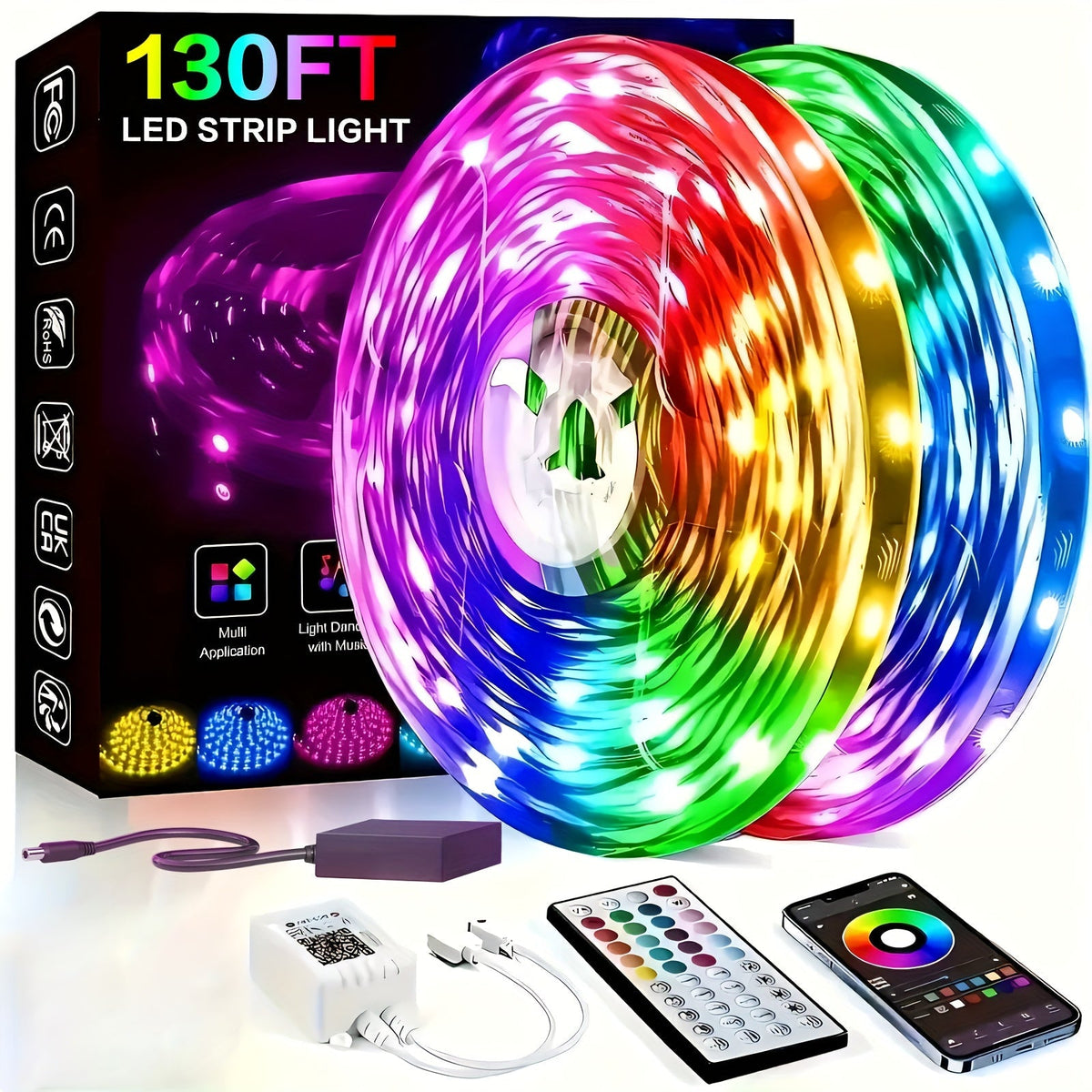 Ruban LED RVB de 15 m à 80 m – Changement de couleur avec télécommande 44 touches, mode DIY, intensité réglable, pour chambre, salon, Noël, fêtes et décoration intérieure