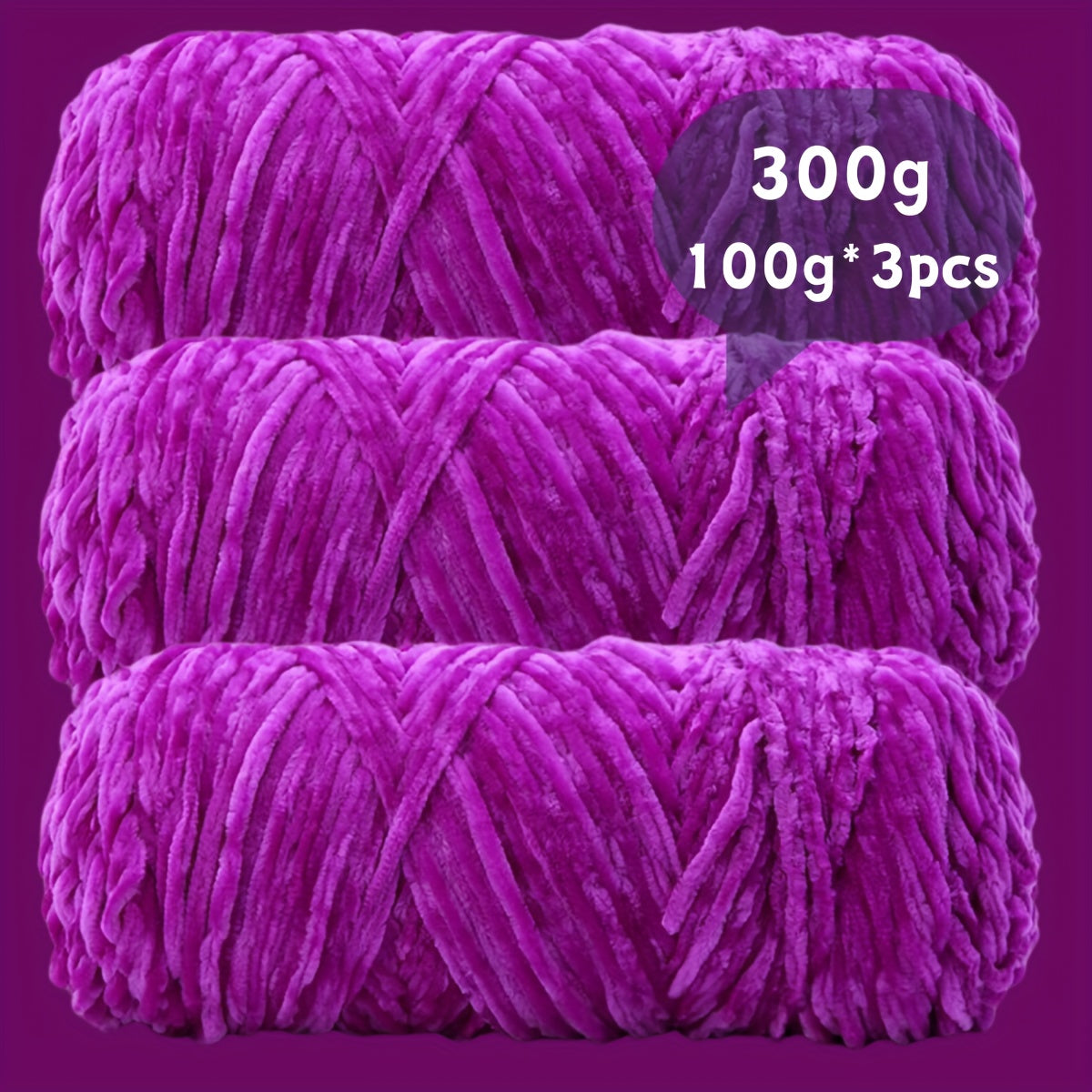 Fil chenille velours, lot de 3 pelotes de 300 g (3 x 100 g), laine douce et épaisse pour tricot et crochet, 47 couleurs, idéal pour débutants, artisanat de luxe pour pulls, écharpes, bonnets, poupées, sacs, amigurumi et projets DIY