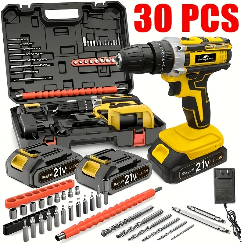 Ensemble de perceuse sans fil 21V, 18 à 148 pièces | Perceuse-visseuse électrique rechargeable avec 2 batteries, embouts de vissage, outils à main et boîte à outils – Kit complet de réparation domestique pour bricolage, cadeau pour homme