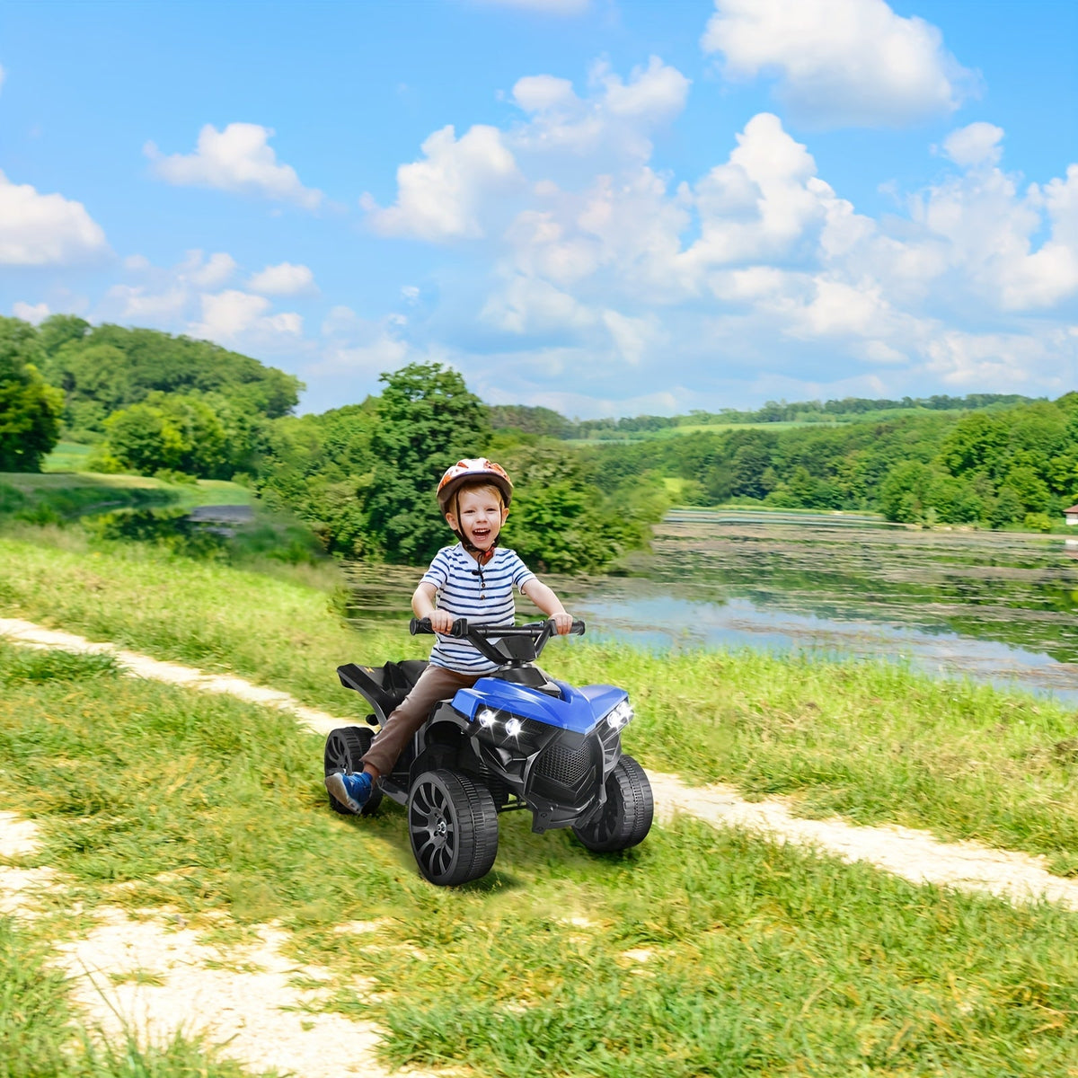 Quad électrique pour enfants avec phares, accélérateur à pédale, pneus tout-terrain antidérapants, capacité de 25 kg, vitesse de 3 km/h, jouet à enfourcher pour garçons et filles de 3 à 6 ans, cadeau d'anniversaire et de Noël, bleu, noir, rose, rouge