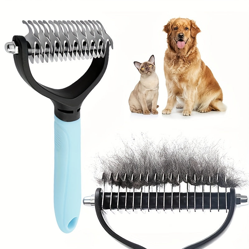 Peigne de démêlage pour animaux, lot de 2, râteau à sous-poil double face pour chiens et chats – Brosse de mue en acier inoxydable pour éliminer les nœuds, les enchevêtrements et les poils morts, pour grandes et petites tailles