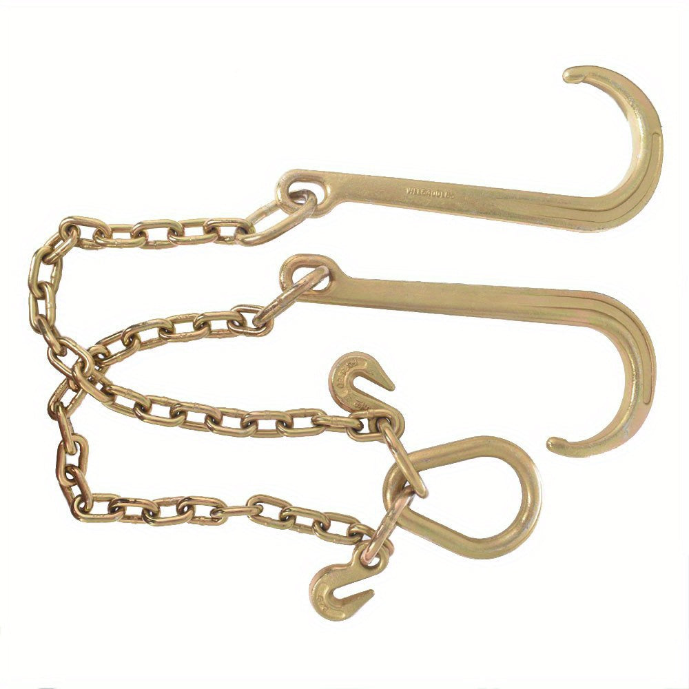 Jeu de chaînes de remorquage robustes Grade 70 de 5/16 po x 2 pi avec crochets en J et crochets de saisie en V - Acier allié 20Mn2 antirouille, charge utile de 6000 lb pour remorque plateau, remorquage et arrimage de chargement