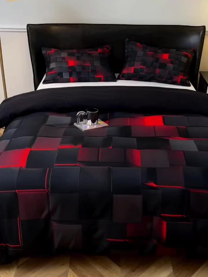 Parure de lit à carreaux rouge et bleu – Ensemble de literie 3 pièces à impression numérique, housse de couette toutes saisons avec taies d'oreiller, tailles Twin, Full, Queen, King, lavable en machine, garnissage non inclus